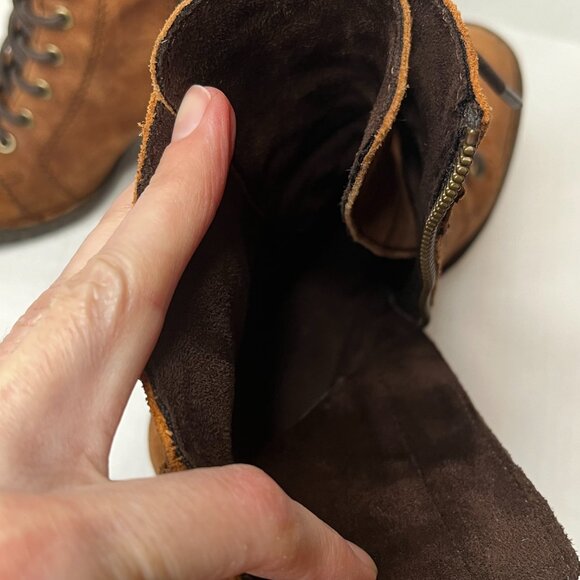 BORN Cass Leather Boots Size 6 Brown Leather Lace Up Ankle Heels Boho Western - Picture 10 of 11